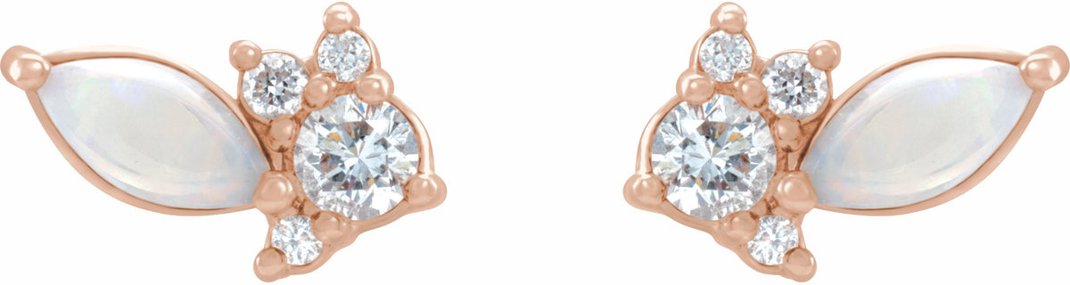 14K Rose Australian Opal & 1/6 CTW Diamond Cluster Earrings