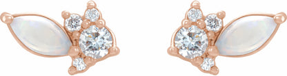 14K Rose Australian Opal & 1/6 CTW Diamond Cluster Earrings