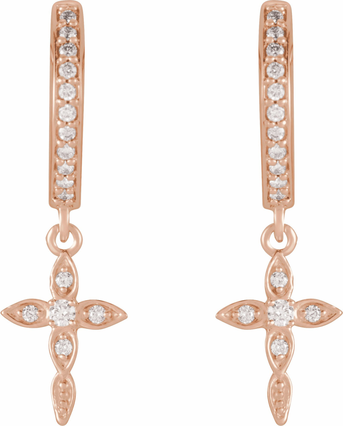 14K Rose 1/8 Diamond Cross Hoop Earrings