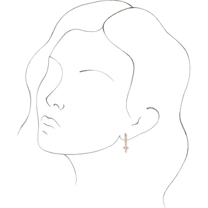 14K Rose 1/8 Diamond Cross Hoop Earrings