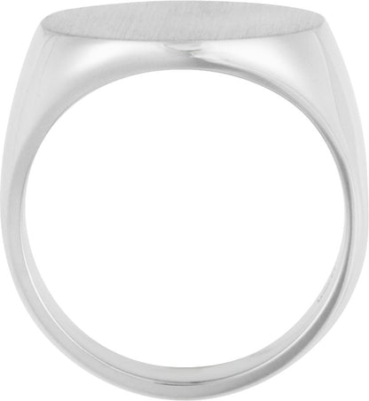 14K White 18 mm Round Signet Ring