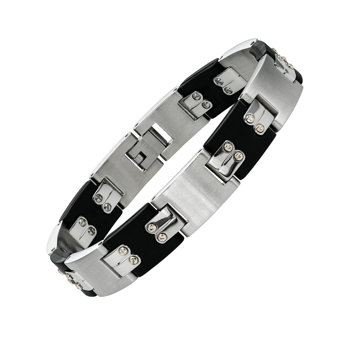 Stainless steel linked bracelet with rubber