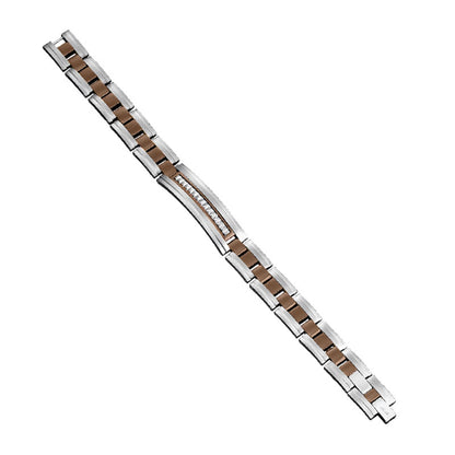 Brown IP titanium bracelet with stainless steel textured inlay