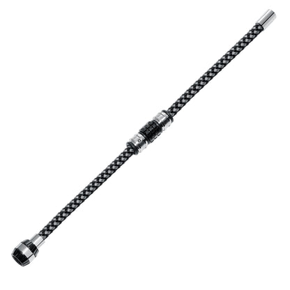 Braided 316L Stainless Steel & Black Wire Bracelet with Engine-Inspired Steel & Black PVD Closure with Parts & Black Diamond Accent