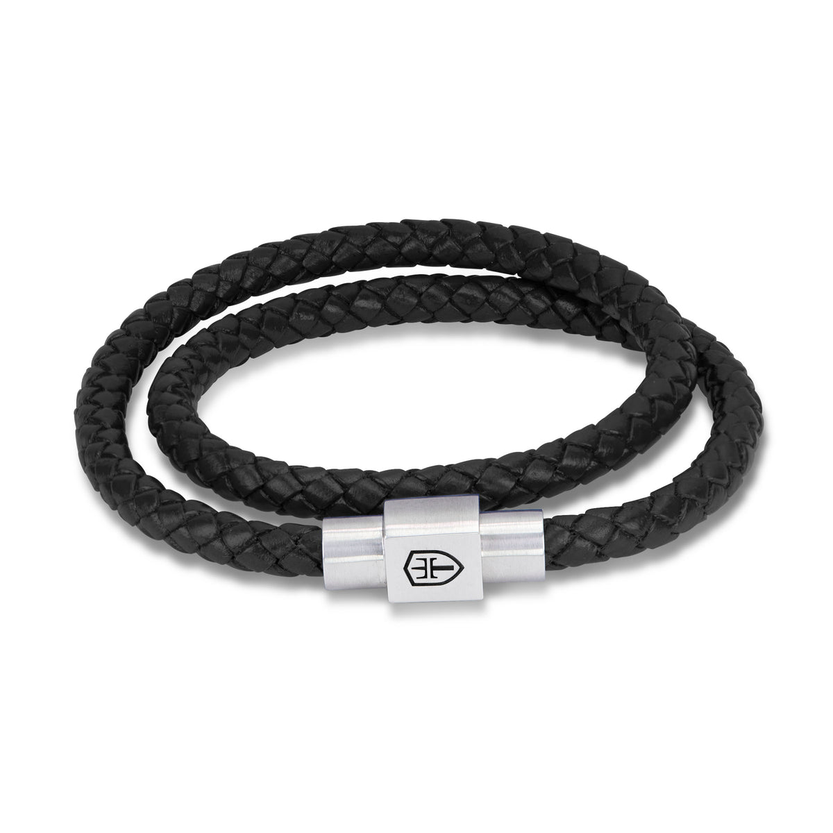 Double braided blue leather/Silver brac magnetic closure