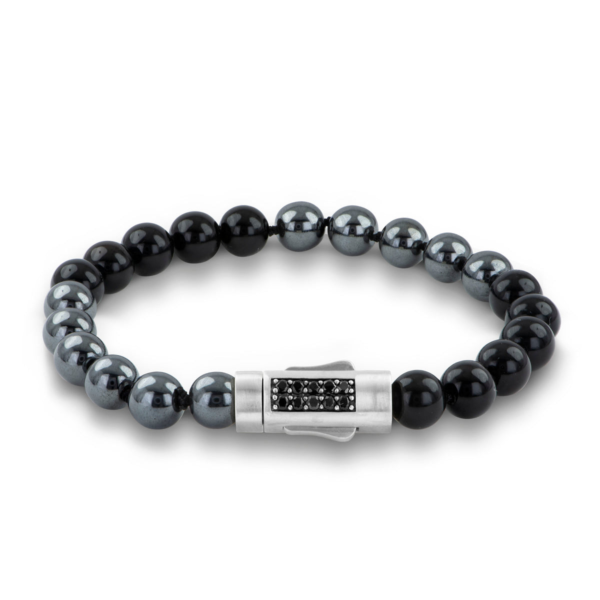 8.5 Hematite & Blk Onyx Beaded Stone Brac Magnetic Closure