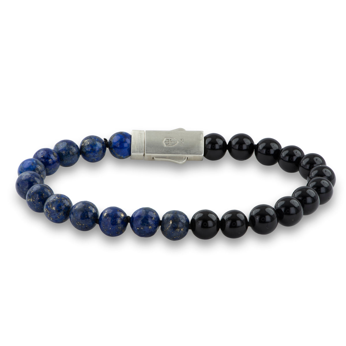 8.5 Blue Lapis & Blk Onyx Beaded Stone Brac Magnetic Closure
