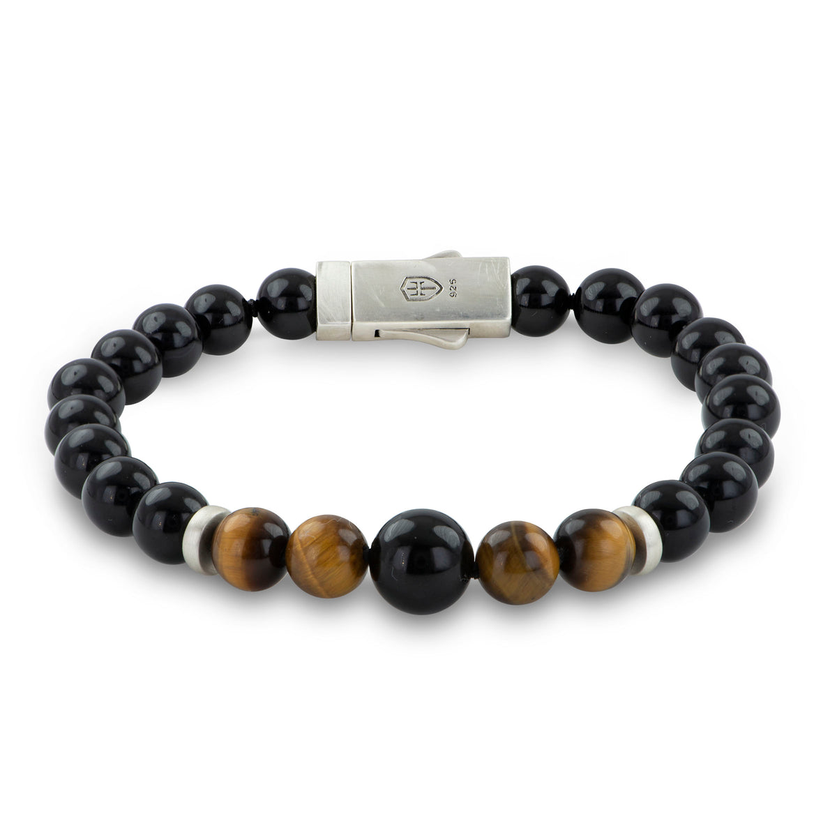 8.5 Tiger Eye & Blk Onyx Beaded Stone Brac Magnetic Closure