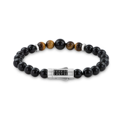 8.5 Tiger Eye & Blk Onyx Beaded Stone Brac Magnetic Closure