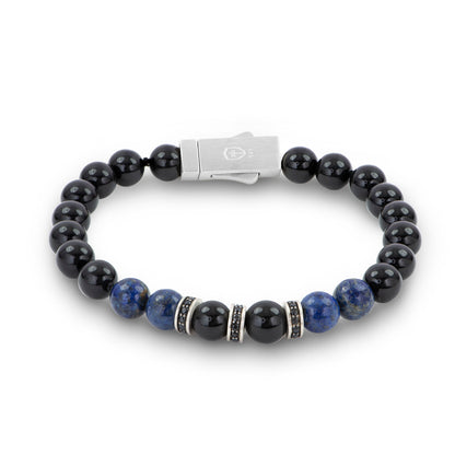 8.5 Blue Lapis & Blk Onyx Beaded Stone Brac Magnetic Closure