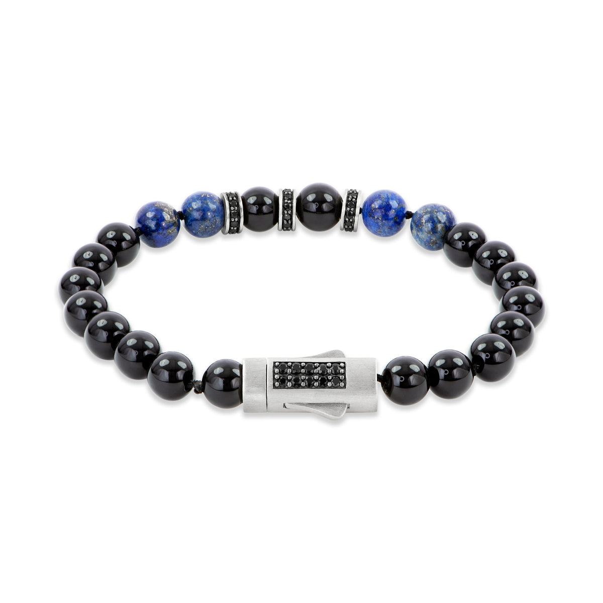 8.5 Blue Lapis & Blk Onyx Beaded Stone Brac Magnetic Closure