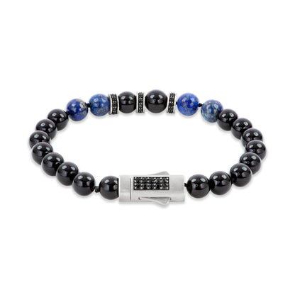 8.5 Blue Lapis & Blk Onyx Beaded Stone Brac Magnetic Closure