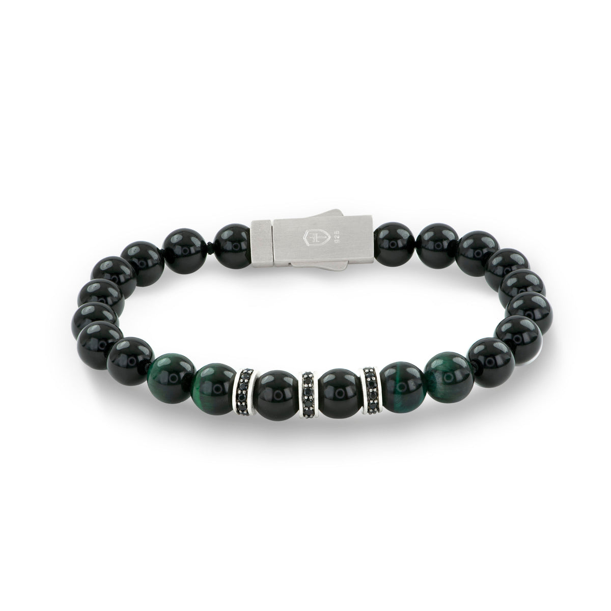 8..5 Green Tiger Eye & Blk Onyx Beaded Stone Brac Magnetic Closure