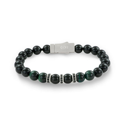 8..5 Green Tiger Eye & Blk Onyx Beaded Stone Brac Magnetic Closure