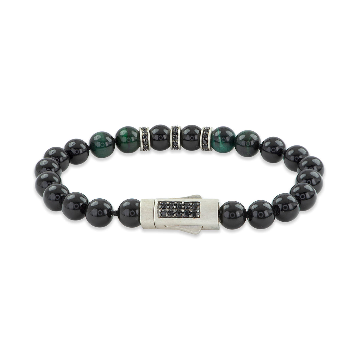 8..5 Green Tiger Eye & Blk Onyx Beaded Stone Brac Magnetic Closure