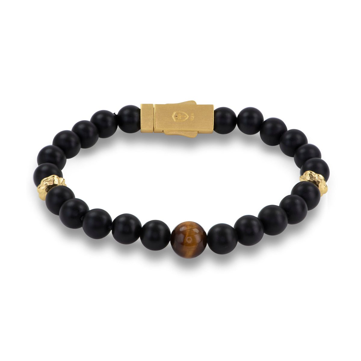 8.5 Tiger Eye & Black Onyx Beaded Stone Brac Magnetic Closure