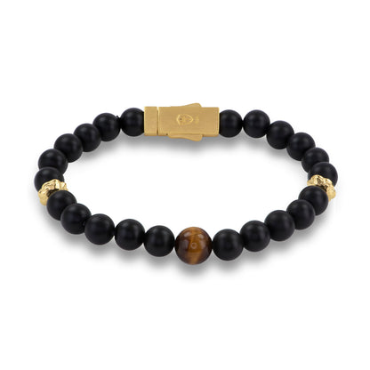 8.5 Tiger Eye & Black Onyx Beaded Stone Brac Magnetic Closure