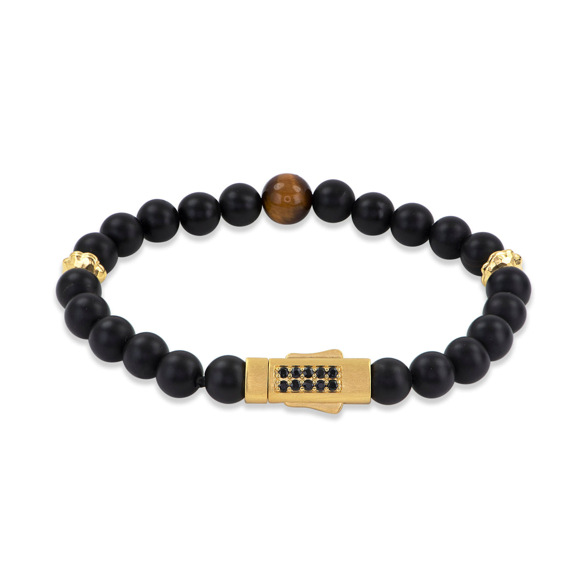 8.5 Tiger Eye & Black Onyx Beaded Stone Brac Magnetic Closure