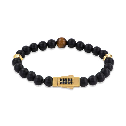 8.5 Tiger Eye & Black Onyx Beaded Stone Brac Magnetic Closure