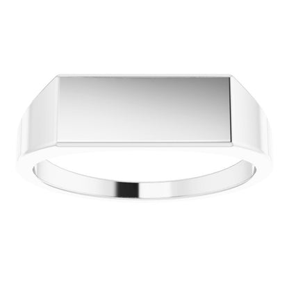 14K White 15x7 mm Rectangle Signet Ring