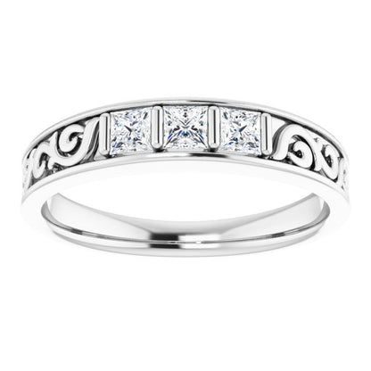 14K White 1/2 CTW Diamond Three-Stone Scroll Ring