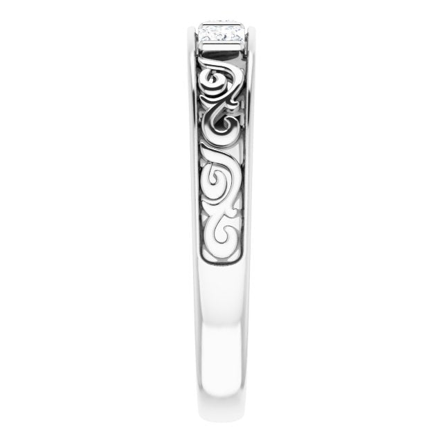 14K White 1/2 CTW Diamond Three-Stone Scroll Ring
