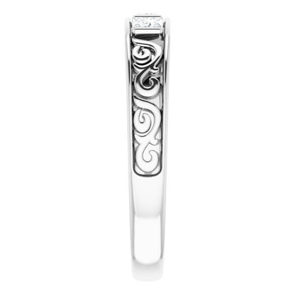 14K White 1/2 CTW Diamond Three-Stone Scroll Ring
