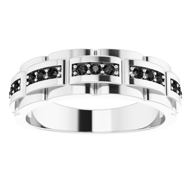 14K White 1/4 CTW Black Diamond Pattern Ring