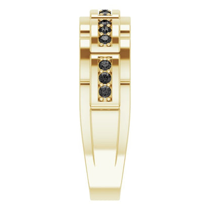 14K Yellow 1/4 CTW Black Diamond Pattern Ring