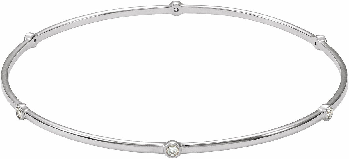 14K White  1/4 CTW Diamond Bezel-Set Bangle 8 Bracelet