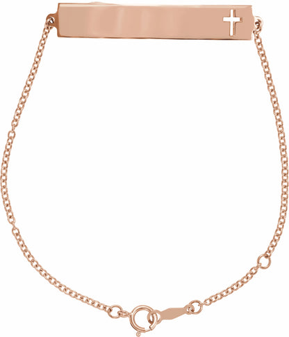 14K Rose Pierced Cross Bar 6 1/2-7 1/2 Bracelet
