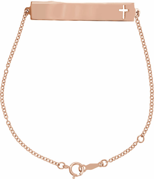 14K Rose Pierced Cross Bar 6 1/2-7 1/2 Bracelet