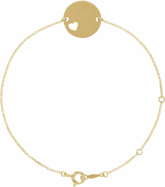 14K Yellow Pierced Heart Disc 7-8 Bracelet