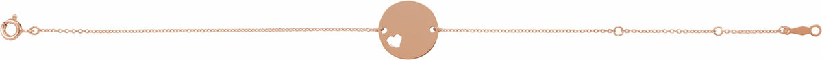 14K Rose Pierced Heart Disc 7-8 Bracelet