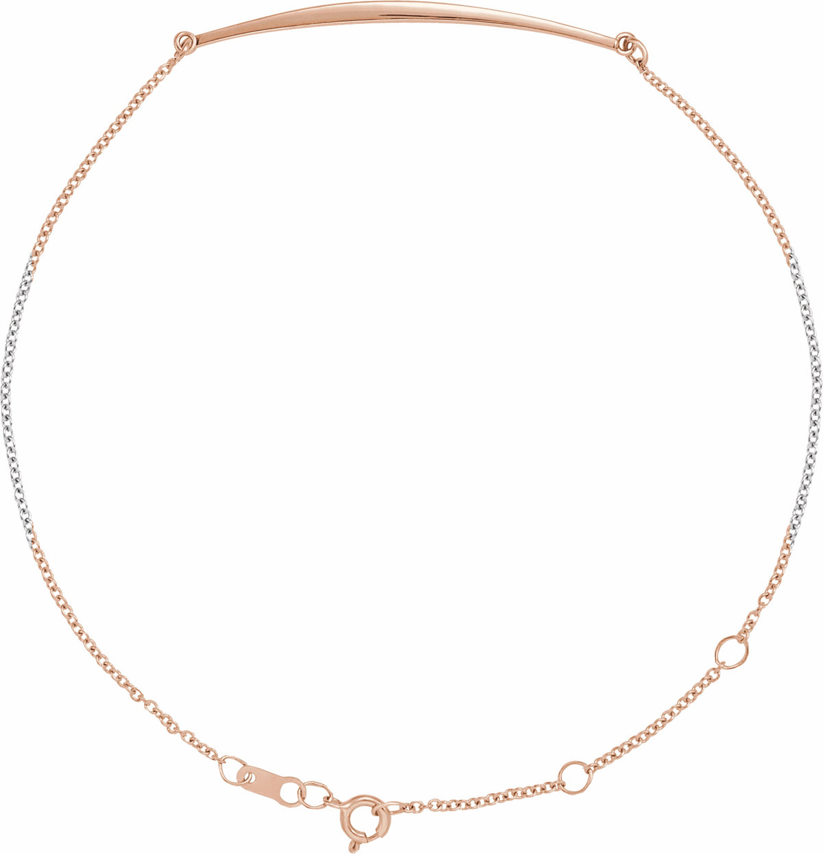 14K Rose Curved Bar 6 1/2-7 1/2 Bracelet
