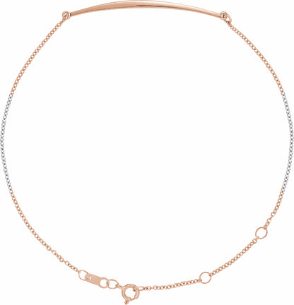 14K Rose Curved Bar 6 1/2-7 1/2 Bracelet