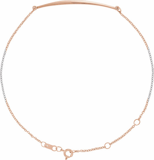 14K Rose Curved Bar 6 1/2-7 1/2 Bracelet