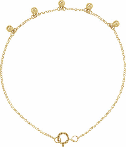 14K Yellow Beaded 5-Station 7 Bracelet
