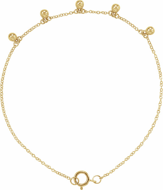 14K Yellow Beaded 5-Station 7 Bracelet