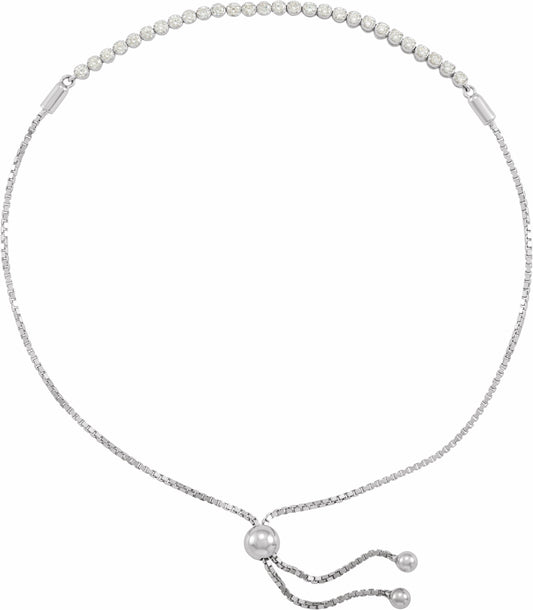 14K White 1/2 CTW Diamond Bolo 7 1/2-9 1/2 Bracelet