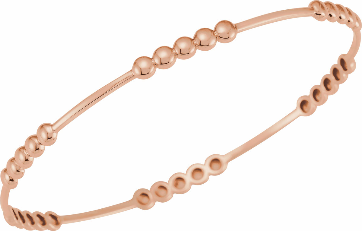 14K Rose 3.66 mm Beaded Bangle 7 Bracelet