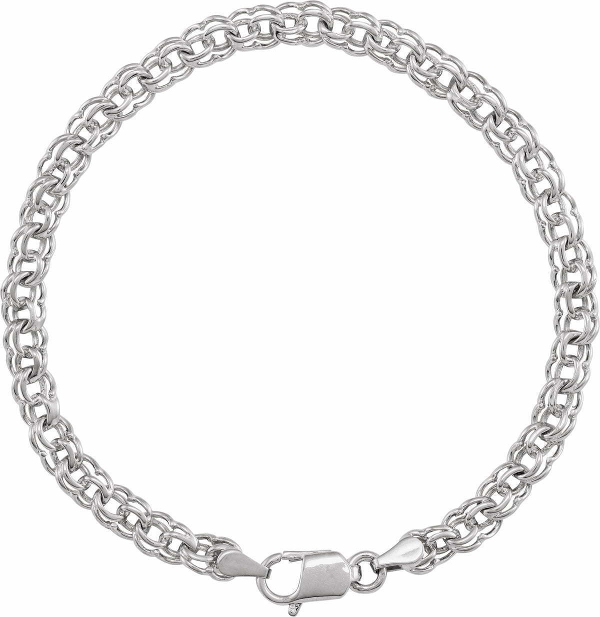 14K White Solid Double Link Charm Bracelet