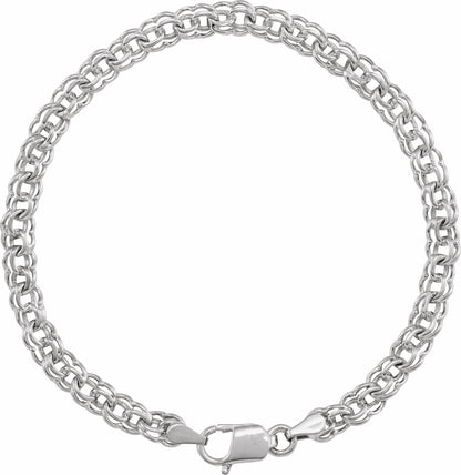 14K White Solid Double Link Charm Bracelet
