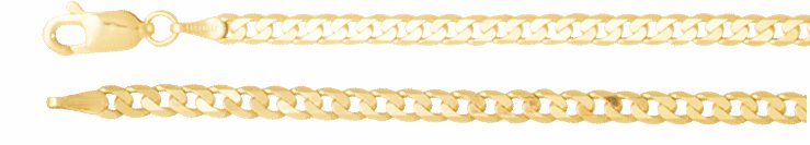14K Yellow 3 mm Solid Curb 7 Chain