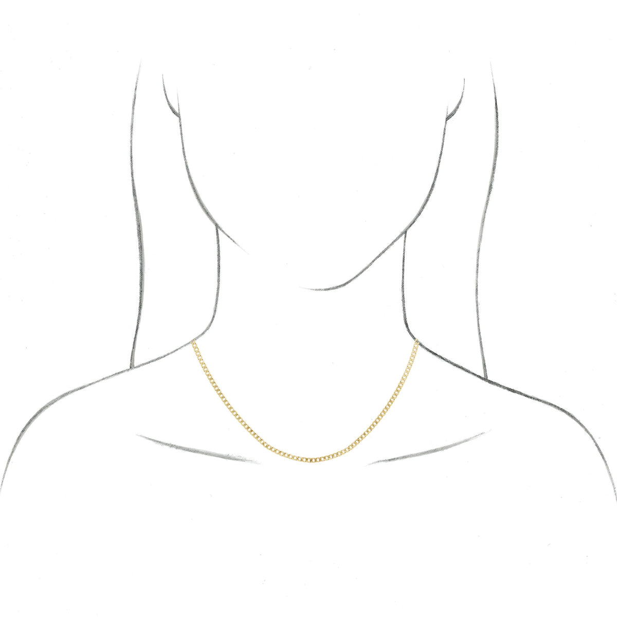 14K Yellow 3 mm Solid Curb 7 Chain