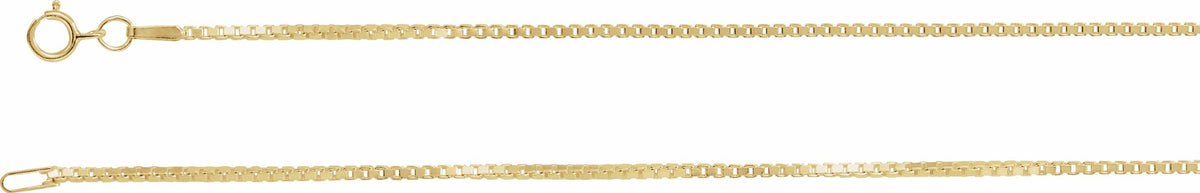 14K Yellow 1.3 mm Diamond Cut Box 7 Chain with Spring Ring