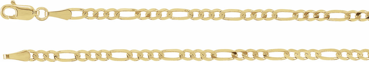 14K Yellow 3 mm Solid Figaro 7 Chain