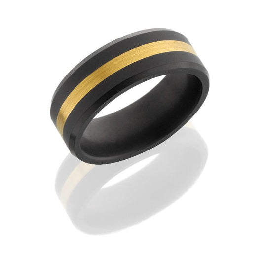 Elysium Ares Matte 24K Gold Inlay Beveled 8mm Black Pressed Diamond Wedding Band