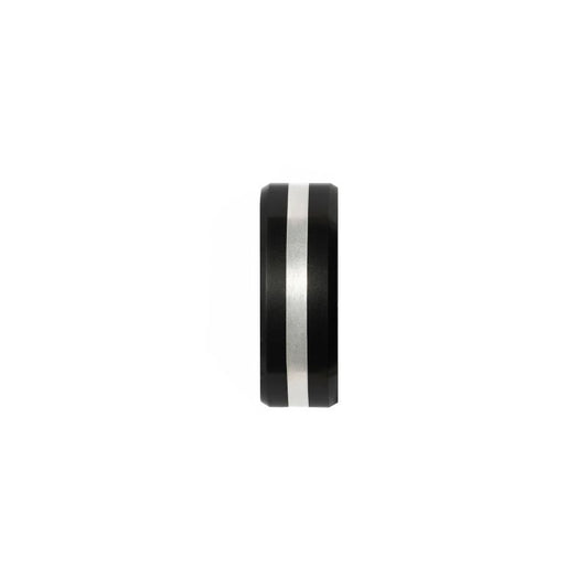 Elysium Ares Matte Silver Inlay Beveled 8mm Black Pressed Diamond Wedding Band
