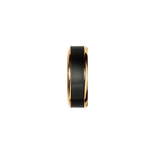 Elysium Ares Matte Reverse Inlay Yellow Gold Beveled 8mm Black Pressed Diamond Wedding Band